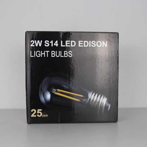 LangPlus+ 25 Pack S14 2W LED Glass Light Bulbs, E27 Base, Warm White 2700K, Edison LED Bulbs for String Lights, Non-Dimmable, 2W Equivalent to 20W Incandescent Bulb