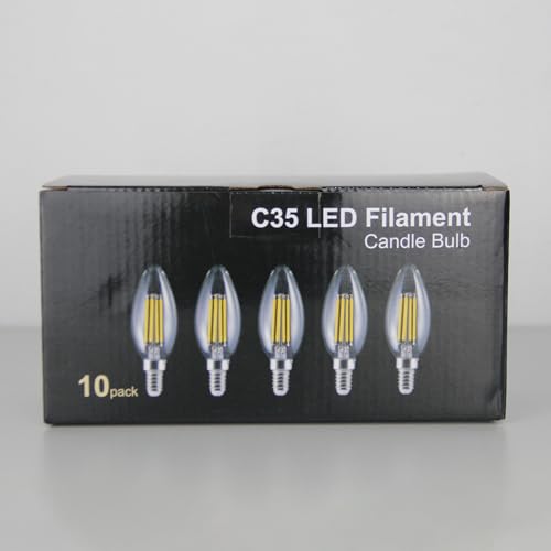 LangPlus+ E14 LED Light Bulb, Dimmable Candle Bulbs, 6W, 60W Equivalent Small Edison Screw SES E14 Bulb, Warm White 2700K, C35 LED Filament Bulb for Chandeliers, Ceiling Fan, 10 Pack