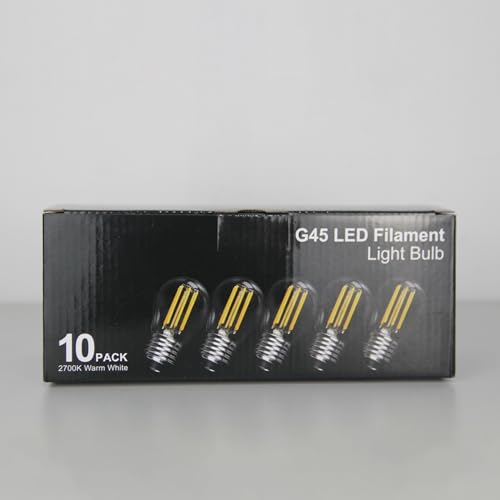 LangPlus+ E27 Screw LED Bulb, Dimmable G45 Golf Ball Bulbs, 6W, 60W Equivalent SES E27 Mini Globe Clear Glass Bulb, Warm White 2700K, LED Filament Light Bulb for Pendant, Ceiling Fan, 10 Pack