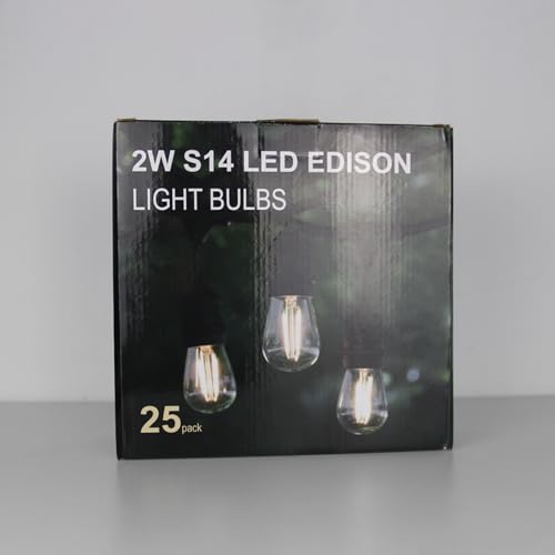 LangPlus+ 25 Pack S14 2W LED Glass Light Bulbs, E27 Base, Warm White 2700K, Edison LED Bulbs for String Lights, Non-Dimmable, 2W Equivalent to 20W Incandescent Bulb
