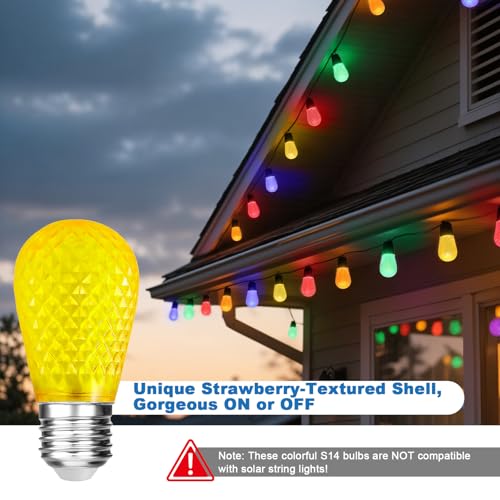 LangPlus+ S14 Coloured LED String Light Bulbs 1W Multi-Colour (Red, Orange, Blue, Green, Yellow) Shatterproof E27 LED Edison Replacement Bulbs for Halloween Christmas Home Décor, 15 Pack