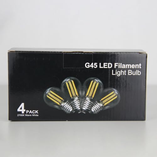 LangPlus+ E27 Screw LED Bulb, Dimmable G45 Golf Ball Bulbs, 6W, 60W Equivalent SES E27 Mini Globe Clear Glass Bulb, Warm White 2700K, LED Filament Light Bulb for Pendant, Ceiling Fan, 4 Pack