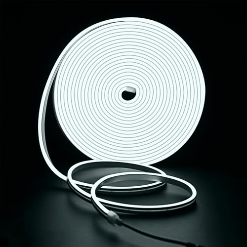 LangPlus+ LED Neon Strip Lights 10M Dimmable 1200 LEDs Cool White 6500K 24V LED Rope Lights IP65 Waterproof Silicone Flexible Neon Light Strips for Kitchen Bedroom Garden Outdoor Indoor Decor
