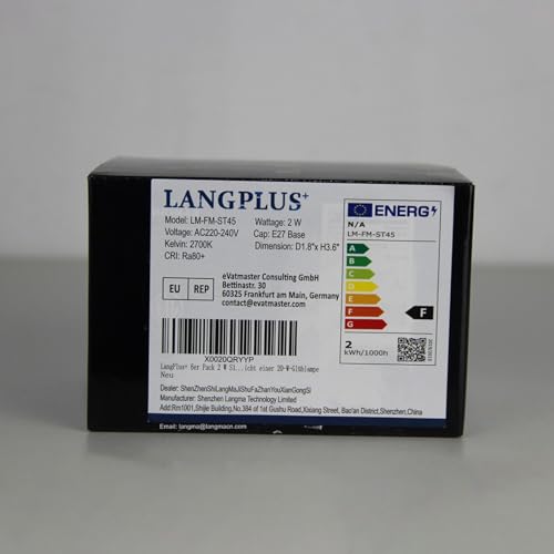 LangPlus+ S14 2W LED Glass Light Bulbs, E27 Base, Warm White 2700K, Edison LED Bulbs for String Lights, Non-Dimmable, 2W Equivalent to 20W Incandescent Bulb, 6 Pack