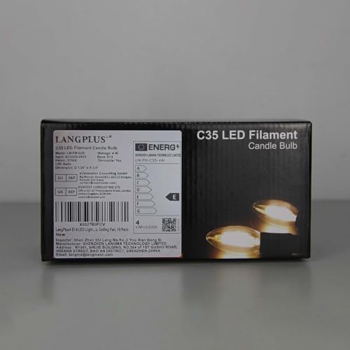 LangPlus+ E14 LED Light Bulb, Dimmable Candle Bulbs, 4W, 40W Equivalent Small Edison Screw SES E14 Bulb, Warm White 2700K, C35 LED Filament Bulb for Chandeliers, Ceiling Fan, 10 Pack