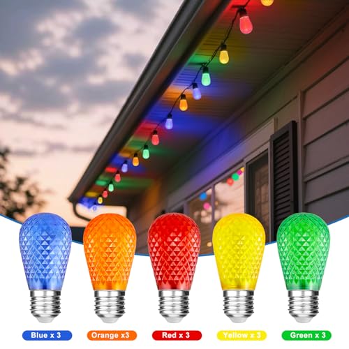 LangPlus+ S14 Coloured LED String Light Bulbs 1W Multi-Colour (Red, Orange, Blue, Green, Yellow) Shatterproof E27 LED Edison Replacement Bulbs for Halloween Christmas Home Décor, 15 Pack