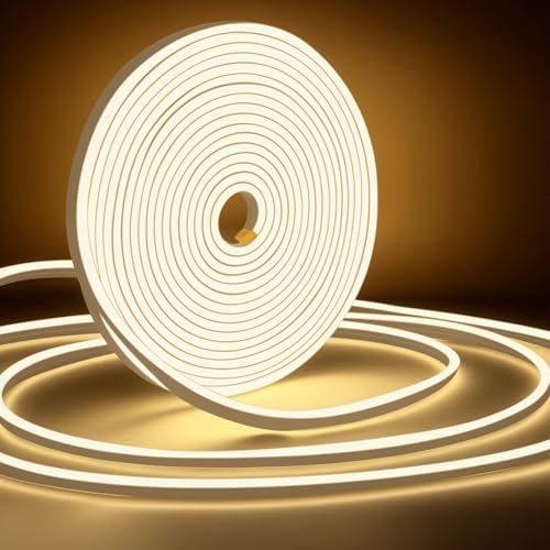LangPlus+ LED Neon Strip Lights 10M Dimmable 1200 LEDs Warm White 2700K 24V LED Rope Light IP65 Waterproof Silicone Flexible Neon Light Strips for Bedroom Kitchen Bar Outdoor Indoor Decor