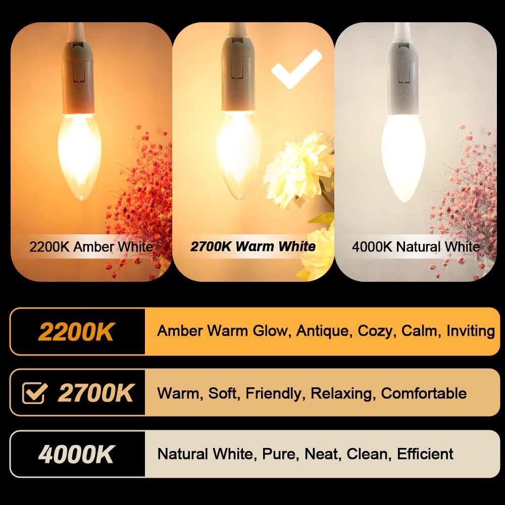 LangPlus+ LED Candle Light Bulbs 4W, Dimmable B22 Bayonet Cap 2700K Warm White C35 LED Filament Bulb for Chandeliers, Ceiling Fan, 5 Pack