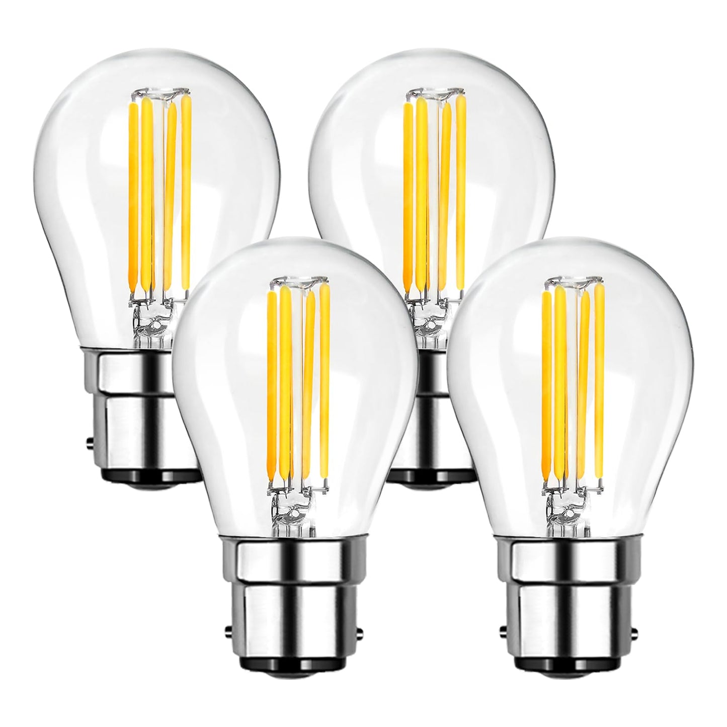 LangPlus+ B22 LED Light Bulb Dimmable G45 Golf Ball Bulbs 6W, 60W Equivalent Mini Globe Clear Glass Bulb Warm White 2700K, LED Filament Bulbs for Pendant, Ceiling Fan, 4 Pack