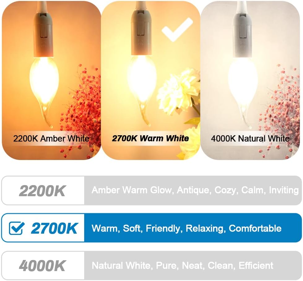 LangPlus+ Candelabra LED Light Bulbs Dimmable 6W 60W Equivalent E12 Base Clear Glass Edison Bulbs 2700K Warm White, C35 B10/B11 Filament LED Chandelier Light Bulb for Ceiling Fan, 6 Pack