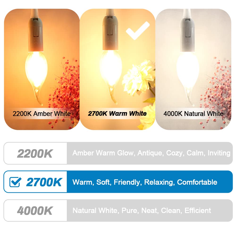LangPlus+ Dimmable E14 Candelabra LED Light Bulbs 4W 40W Equivalent, 2700K Soft Warm White Chandelier Bulbs, Flame Tip Candle Light Bulb, 6 Pack
