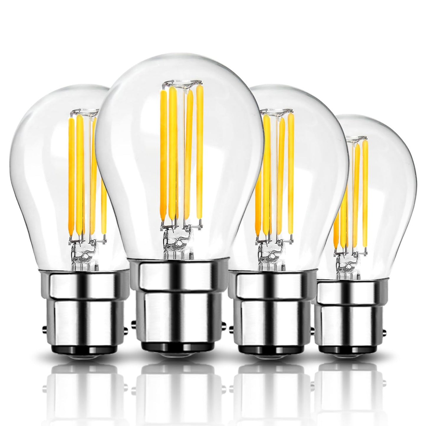 LangPlus+ B22 LED Light Bulb, Dimmable G45 Golf Ball Bulbs, 4W, 40W Equivalent Mini Globe Clear Glass Bulb, Warm White 2700K, LED Filament Bulbs for Pendant, Ceiling Fan, 4 Pack