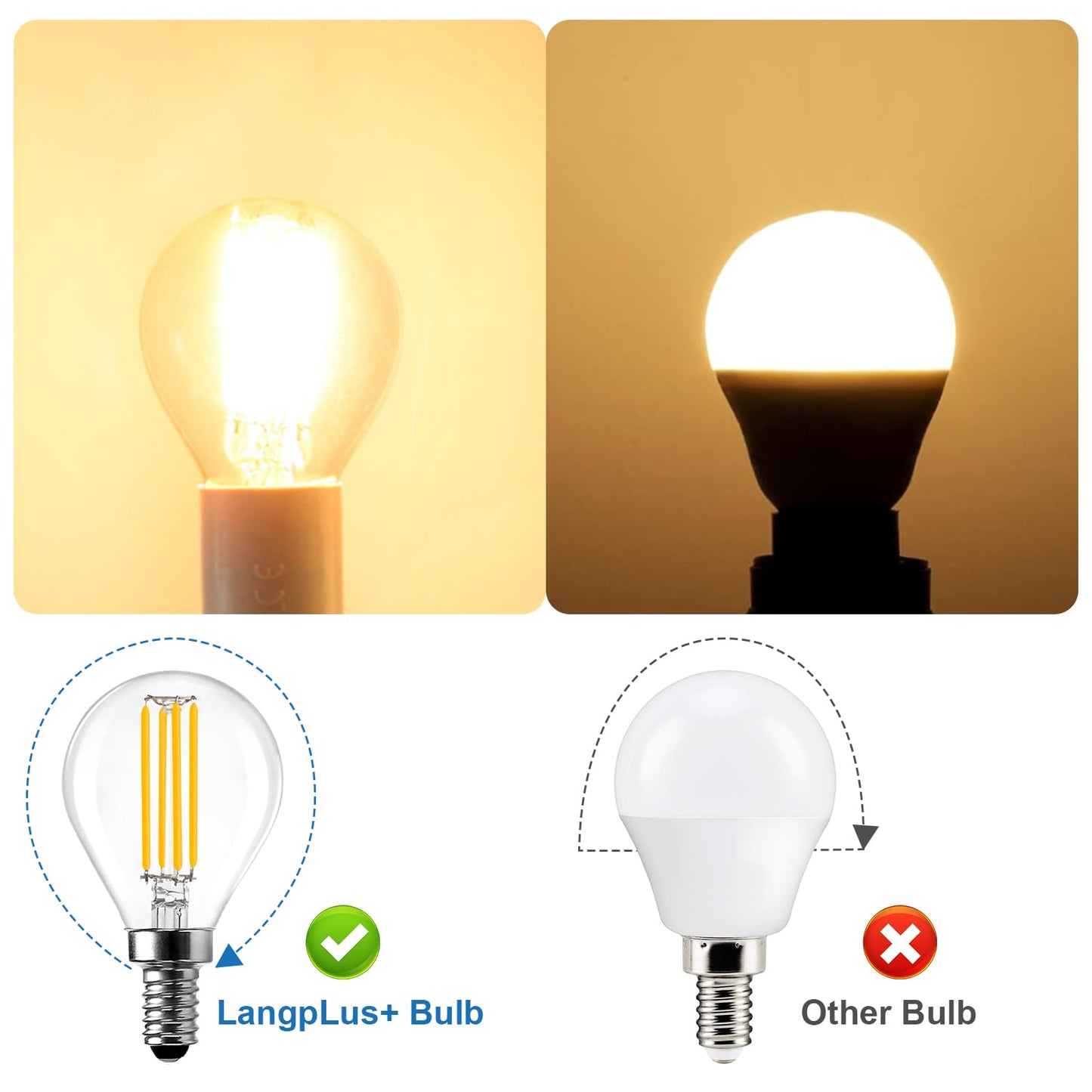 LangPlus+ 4 Pack Dimmable E14 Small Edison Screw LED Bulbs, 6W G45 Golf Ball LED Vintage Filament Bulbs, 60W Equivalent 2700K Soft White Bulb