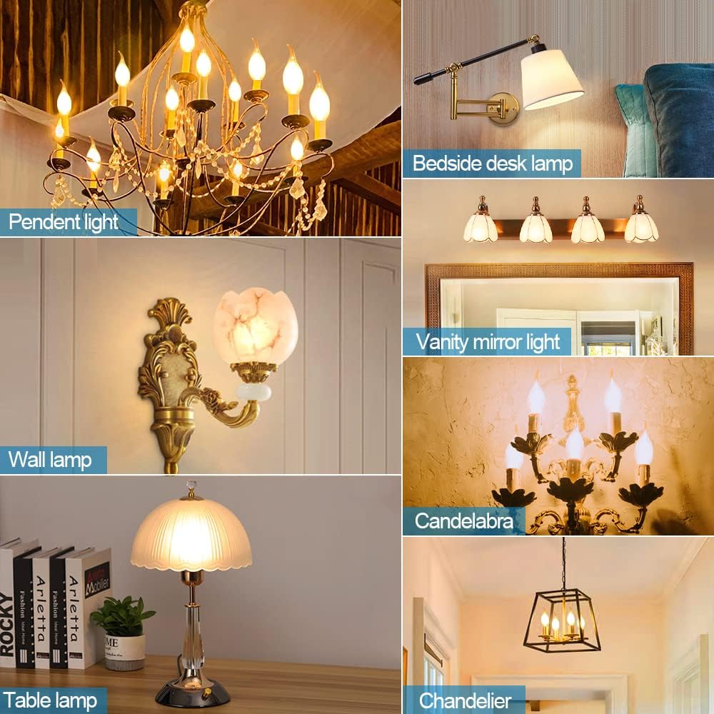LangPlus+ Dimmable E12 Candelabra LED Light Bulbs 4W 40W Equivalent, 2700K Soft Warm White Chandelier Bulbs, Flame Tip Candle Light Bulb, 6 Pack