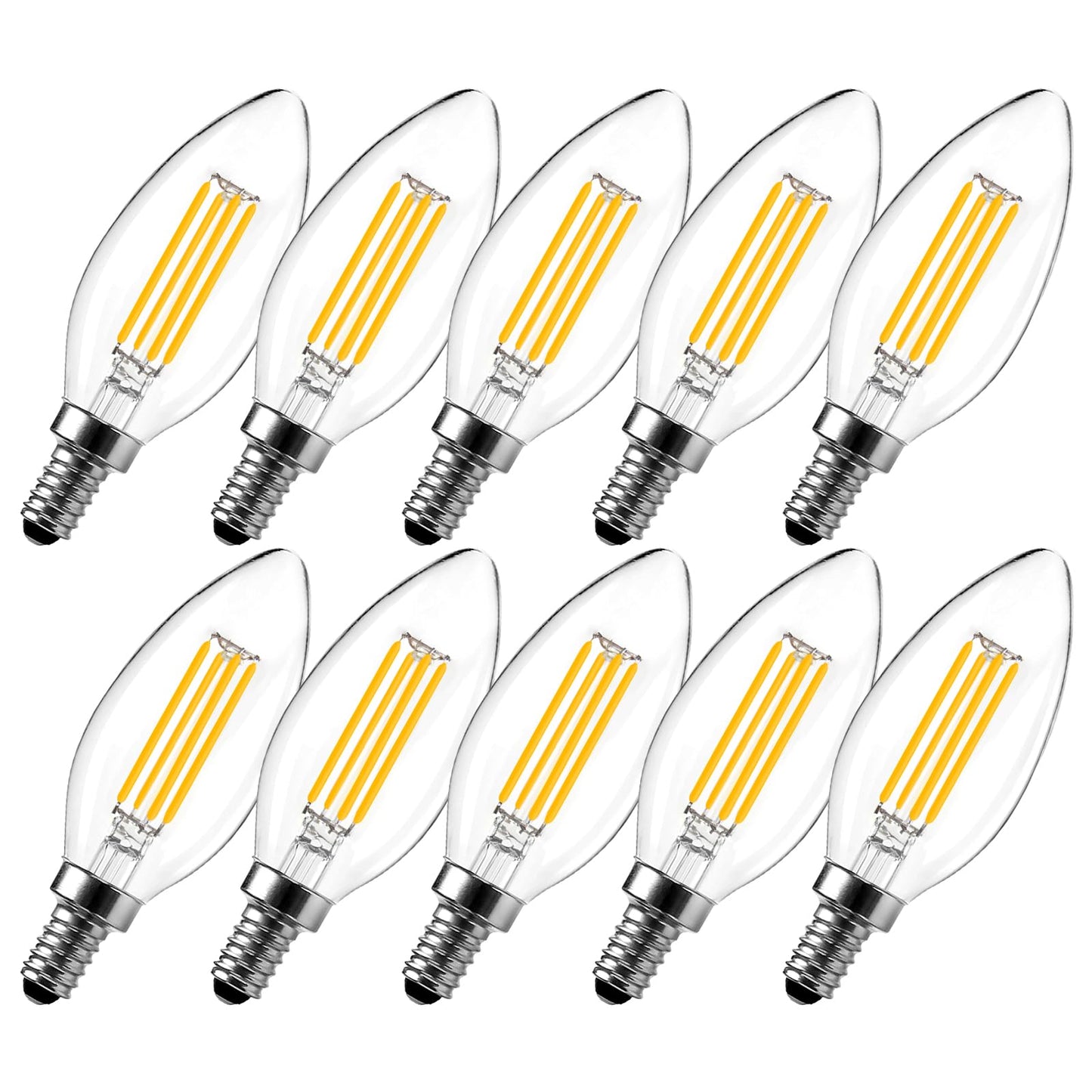 LangPlus+ E14 LED Light Bulb, Dimmable Candle Bulbs, 6W, 60W Equivalent Small Edison Screw SES E14 Bulb, Warm White 2700K, C35 LED Filament Bulb for Chandeliers, Ceiling Fan, 10 Pack