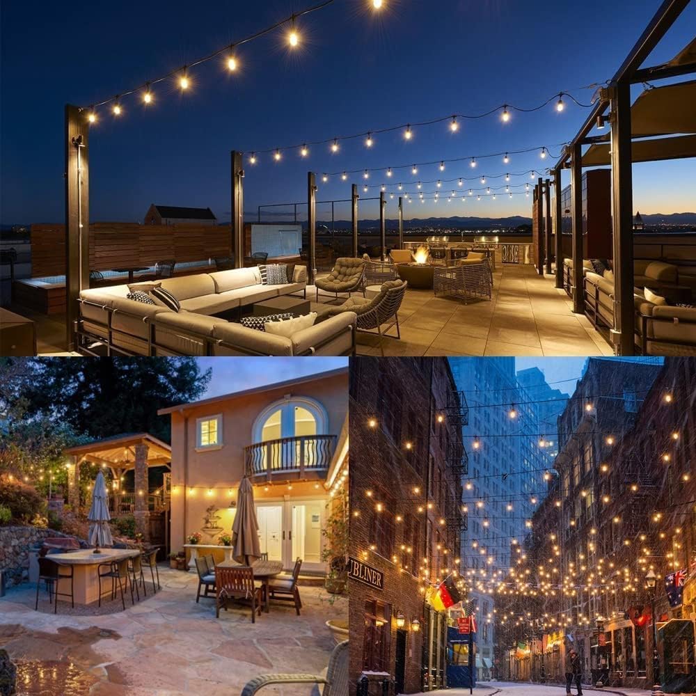 LangPlus+ 100FT Outdoor LED String Lights with 30Pcs 2W S14 LED Bulbs, Heavy Duty Waterproof Garden String Festoon Lights for Wedding Yard Decking Patio