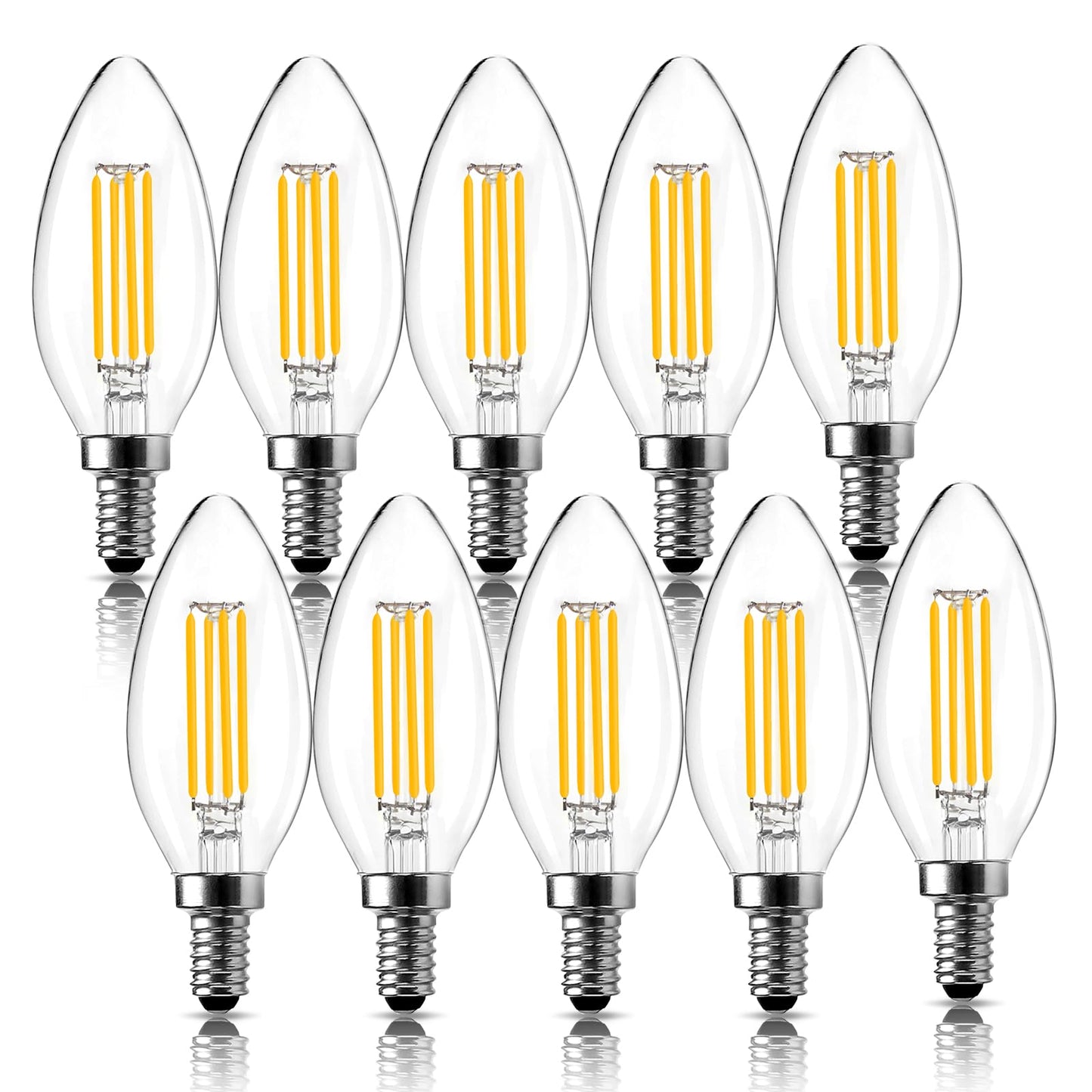 LangPlus+ E14 LED Light Bulb, Dimmable Candle Bulbs, 4W, 40W Equivalent Small Edison Screw SES E14 Bulb, Warm White 2700K, C35 LED Filament Bulb for Chandeliers, Ceiling Fan, 10 Pack