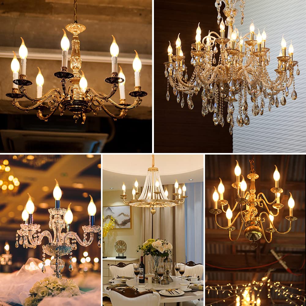 LangPlus+ Dimmable E14 Candelabra LED Light Bulbs 4W 40W Equivalent, 2700K Soft Warm White Chandelier Bulbs, Flame Tip Candle Light Bulb, 6 Pack