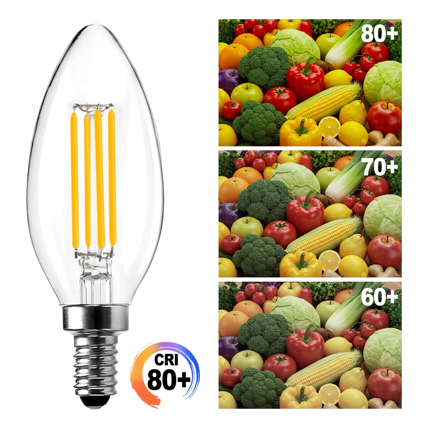 LangPlus+ E14 LED Light Bulb, Dimmable Candle Bulbs, 6W, 60W Equivalent Small Edison Screw SES E14 Bulb, Warm White 2700K, C35 LED Filament Bulb for Chandeliers, Ceiling Fan, 10 Pack