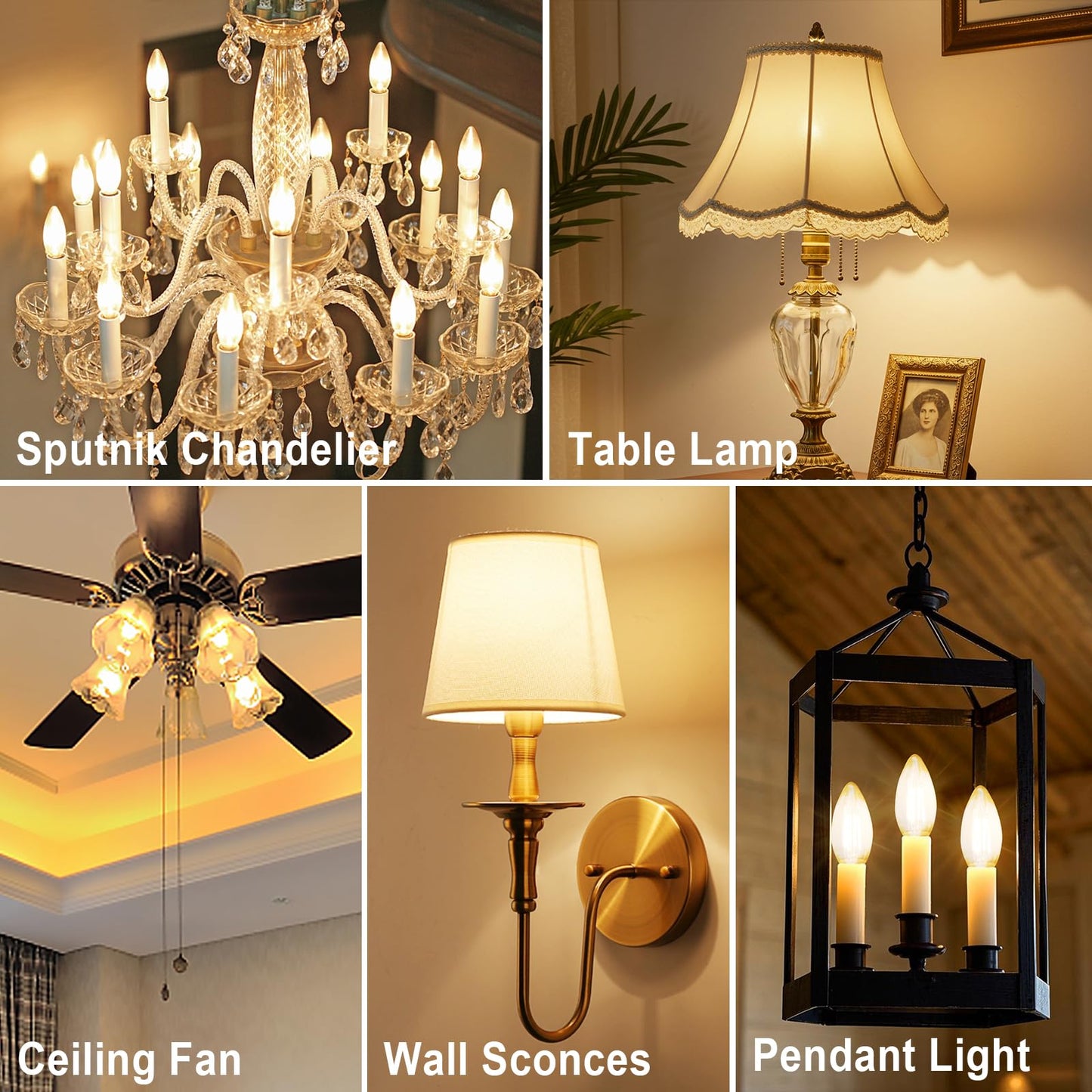 LangPlus+ E14 LED Light Bulb, Dimmable Candle Bulbs, 6W, 60W Equivalent Small Edison Screw SES E14 Bulb, Warm White 2700K, C35 LED Filament Bulb for Chandeliers, Ceiling Fan, 10 Pack