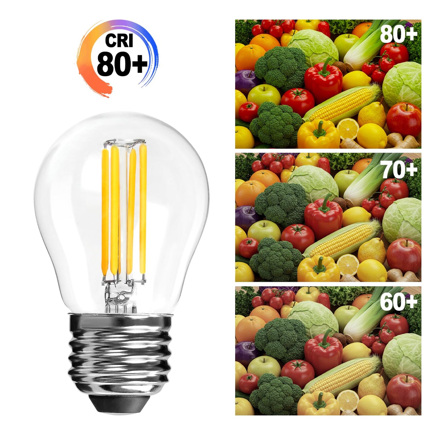 LangPlus+ E27 Screw LED Bulb, Dimmable G45 Golf Ball Bulbs, 6W, 60W Equivalent SES E27 Mini Globe Clear Glass Bulb, Warm White 2700K, LED Filament Light Bulb for Pendant, Ceiling Fan, 10 Pack