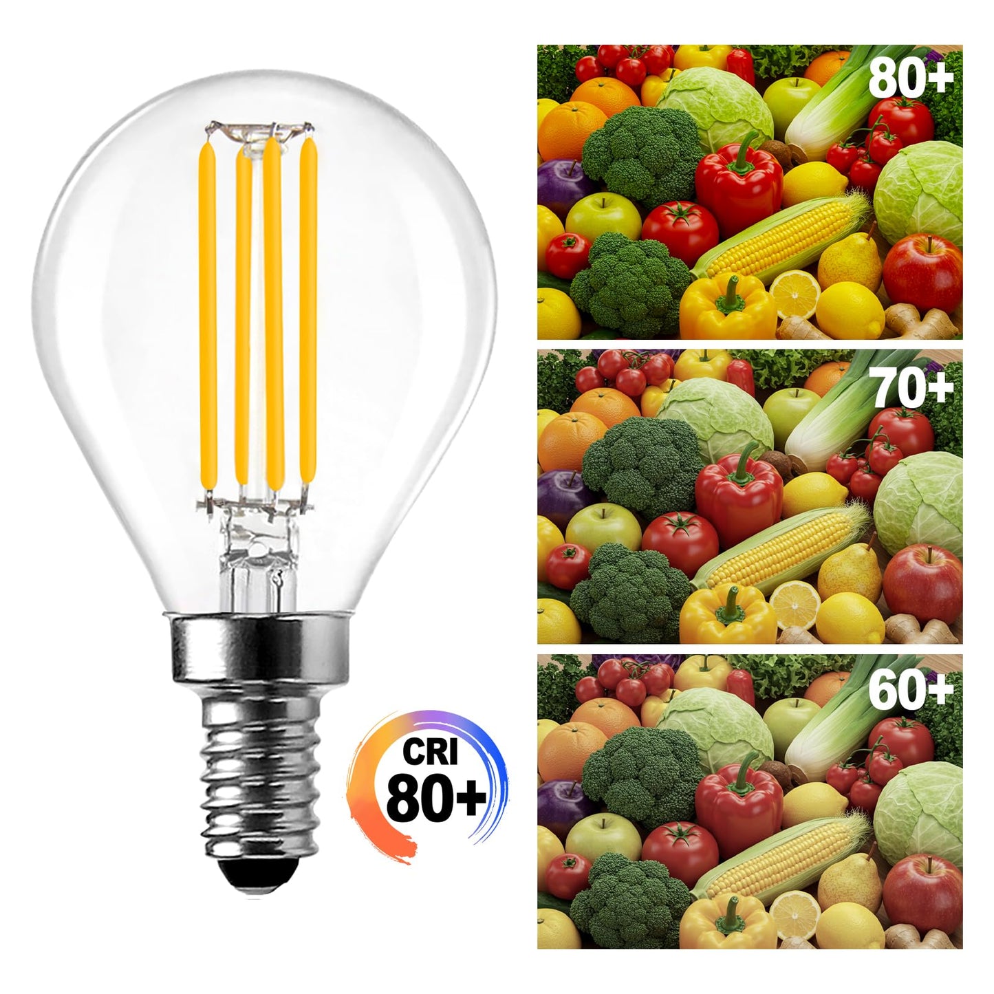 LangPlus+ 4 Pack Dimmable E14 Small Edison Screw LED Bulbs, 6W G45 Golf Ball LED Vintage Filament Bulbs, 60W Equivalent 2700K Soft White Bulb