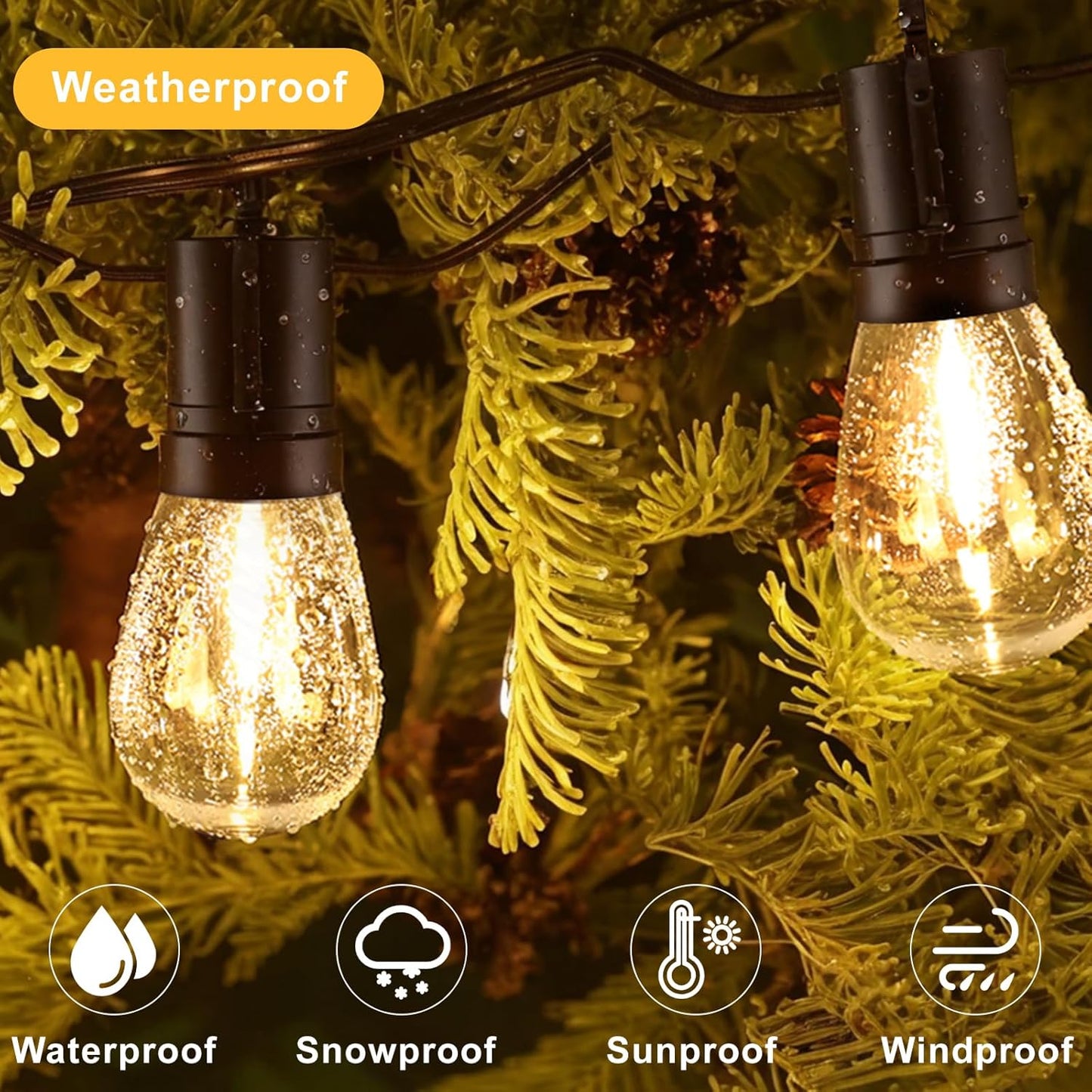 LangPlus+ LED String Lights Outdoor 15M, Dimmable Waterproof Patio Lights with Remote, 24V S14 Shatterproof Edison Bulbs, 3 Modes Connectable for Garden, Backyard, Porch, Balcony, Deck