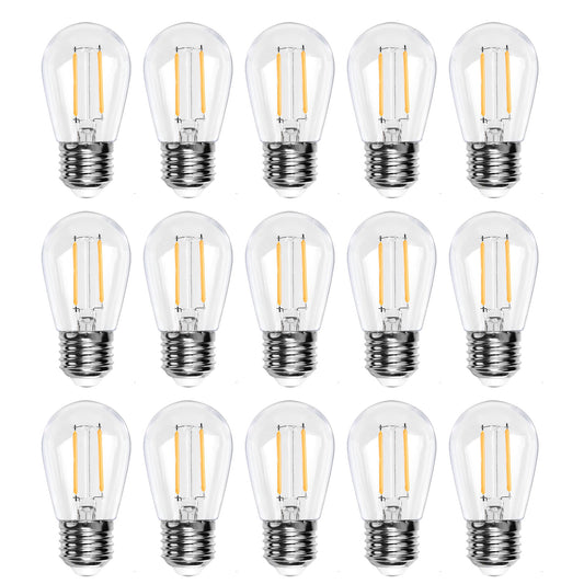 15 Pack 2W S14 LED Bulbs for Outdoor String Lights Replacement, E26 Medium Screw Base 2200K Warm White Plastic Shatterproof & Waterproof LED Edison Bulb for Chandeliers, Ceiling Fan