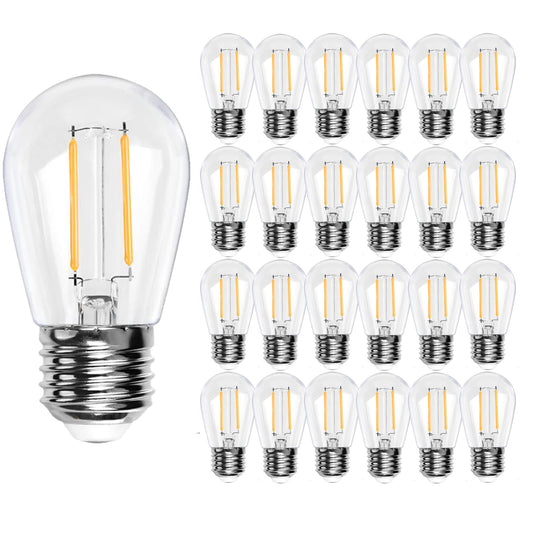 25 Pack S14 LED Bulbs for Outdoor String Lights Replacement, E26 Medium Screw Base, 2 Watt 2700K Warm White Shatterproof & Waterproof LED Edison Bulbs for Chandeliers, Ceiling Fan