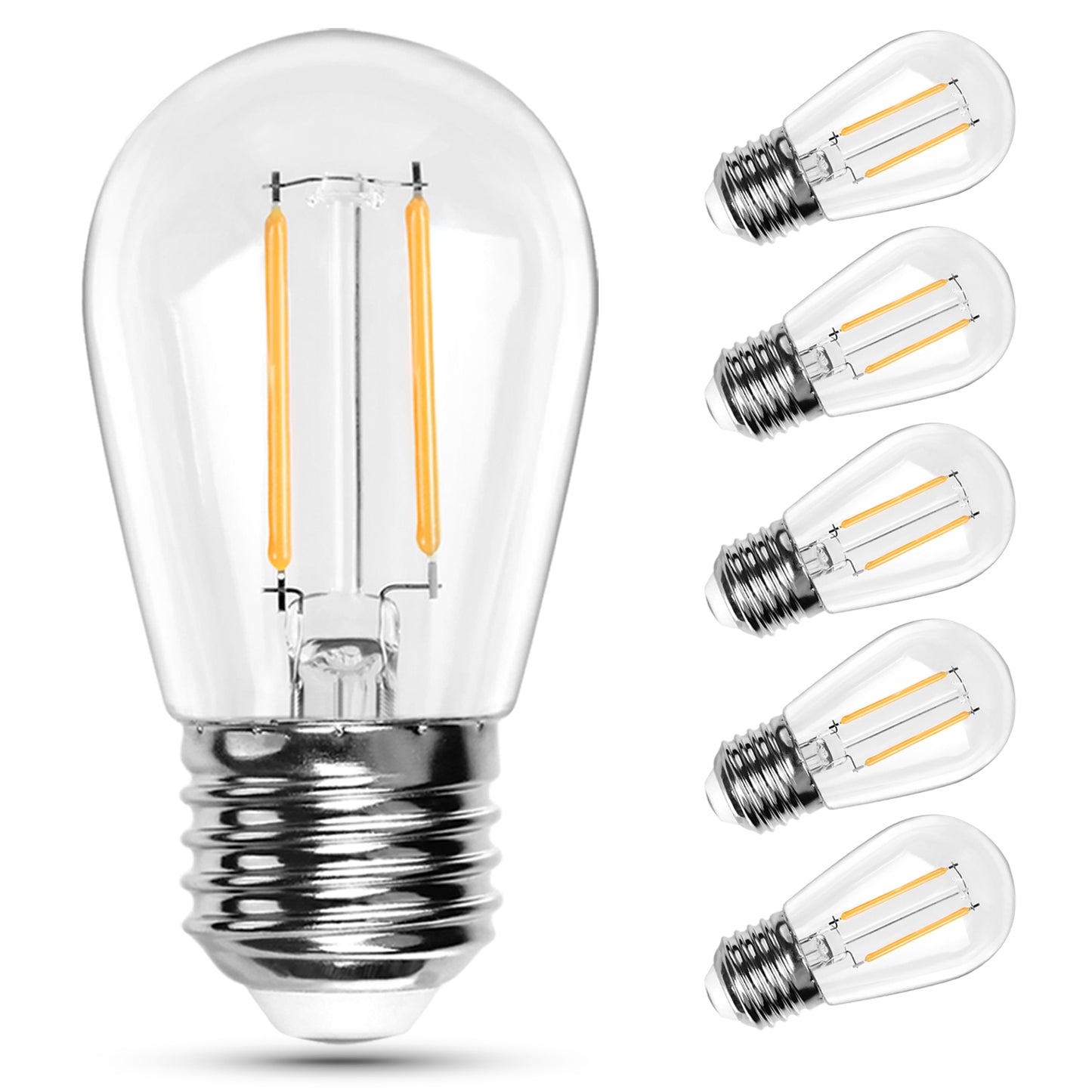 6 Pack 2W S14 LED Bulbs for Outdoor String Lights Replacement, E26 Medium Screw Base 2200K Warm White Plastic Shatterproof & Waterproof LED Edison Bulb for Chandeliers, Ceiling Fan