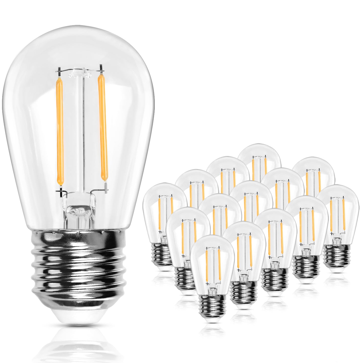 15 Pack 2W S14 LED Bulbs for Outdoor String Lights Replacement, E26 Medium Screw Base 2200K Warm White Plastic Shatterproof & Waterproof LED Edison Bulb for Chandeliers, Ceiling Fan