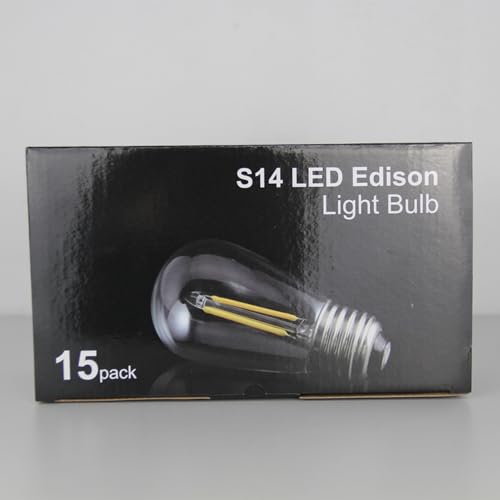 LangPlus+ 15 Pack S14 LED Filament Bulbs AC 220-240V, E27 Base LED Light Bulbs, 2W 2700K Warm White Edison Bulb for Outdoor String Lights Replacement