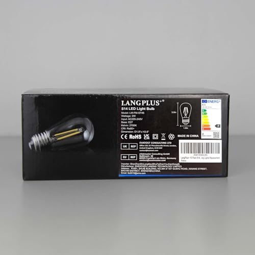 LangPlus+ 15 Pack S14 LED Filament Bulbs AC 220-240V, E27 Base LED Light Bulbs, 2W 2700K Warm White Edison Bulb for Outdoor String Lights Replacement