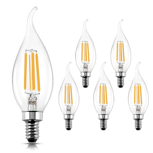 LangPlus+ Dimmable E14 Candelabra LED Light Bulbs 4W 40W Equivalent, 2700K Soft Warm White Chandelier Bulbs, Flame Tip Candle Light Bulb, 6 Pack