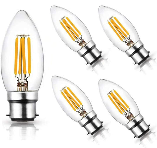 LangPlus+ LED Candle Light Bulbs 4W, Dimmable B22 Bayonet Cap 2700K Warm White C35 LED Filament Bulb for Chandeliers, Ceiling Fan, 5 Pack
