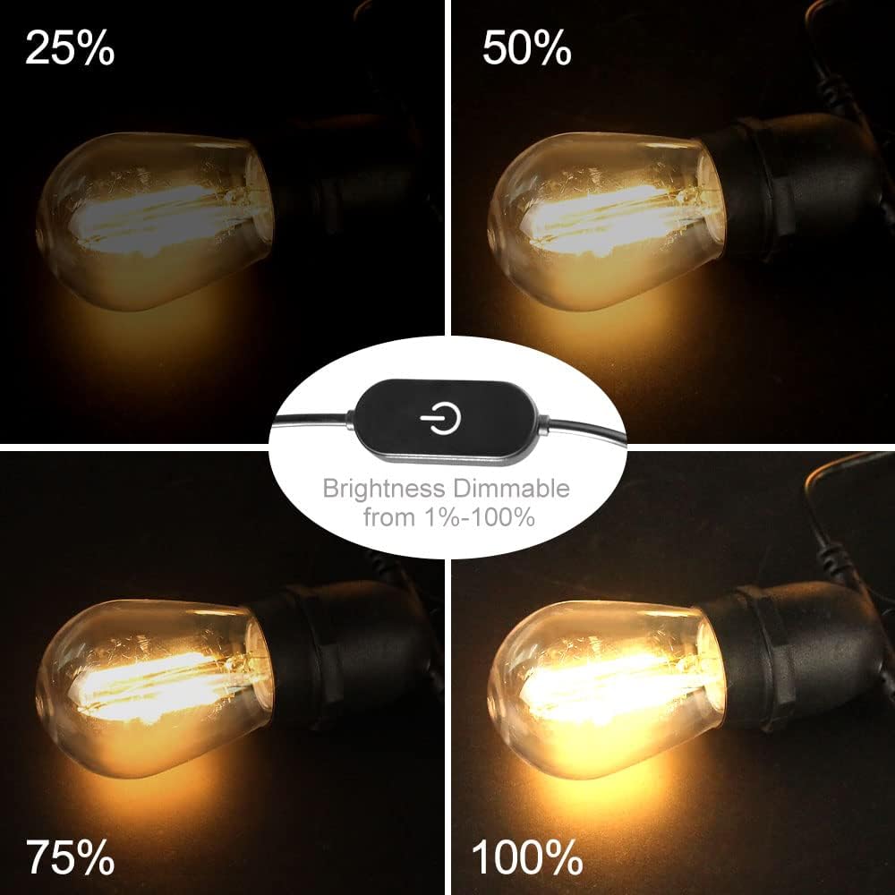 LangPlus+ 24.6FT USB Powered Outdoor String Lights with 10pcs Waterproof Shatterproof S14 LED Bulbs Warm White 2700K Lightweight Dimmable Garden Festoon String Lights for Camping BBQ Christmas Party