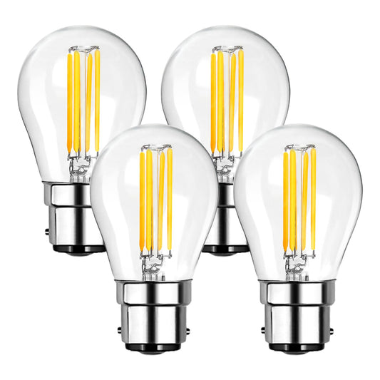 LangPlus+ B22 LED Light Bulb Dimmable G45 Golf Ball Bulbs 6W, 60W Equivalent Mini Globe Clear Glass Bulb Warm White 2700K, LED Filament Bulbs for Pendant, Ceiling Fan, 4 Pack
