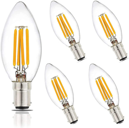 LangPlus+ LED Candle Light Bulbs 4W, Dimmable B15 Small Bayonet Cap 2700K Warm White C35 LED Filament Bulb for Chandeliers, Ceiling Fan, 5 Pack