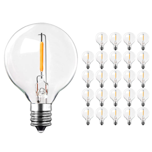 LangPlus+ 25 Pack G40 LED Light Bulbs Replacement, 1W E12/C7 Small Screw Base Socket Light Bulb，2200K Warm White Globe Edison Bulbs for Indoor Outdoor String Lights