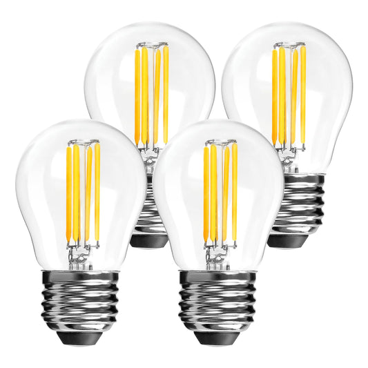 LangPlus+ E27 Screw LED Bulb, Dimmable G45 Golf Ball Bulbs, 4W, 40W Equivalent SES E27 Mini Globe Clear Glass Bulb, Warm White 2700K, LED Filament Light Bulb for Pendant, Ceiling Fan, 4 Pack