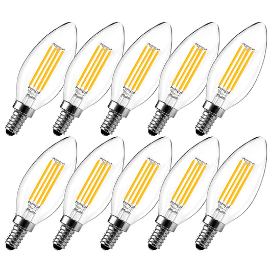 LangPlus+ E14 LED Light Bulb, Dimmable Candle Bulbs, 6W, 60W Equivalent Small Edison Screw SES E14 Bulb, Warm White 2700K, C35 LED Filament Bulb for Chandeliers, Ceiling Fan, 10 Pack