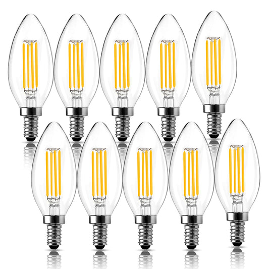 LangPlus+ E14 LED Light Bulb, Dimmable Candle Bulbs, 4W, 40W Equivalent Small Edison Screw SES E14 Bulb, Warm White 2700K, C35 LED Filament Bulb for Chandeliers, Ceiling Fan, 10 Pack