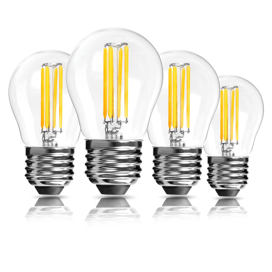 LangPlus+ E27 Screw LED Bulb, Dimmable G45 Golf Ball Bulbs, 6W, 60W Equivalent SES E27 Mini Globe Clear Glass Bulb, Warm White 2700K, LED Filament Light Bulb for Pendant, Ceiling Fan, 4 Pack