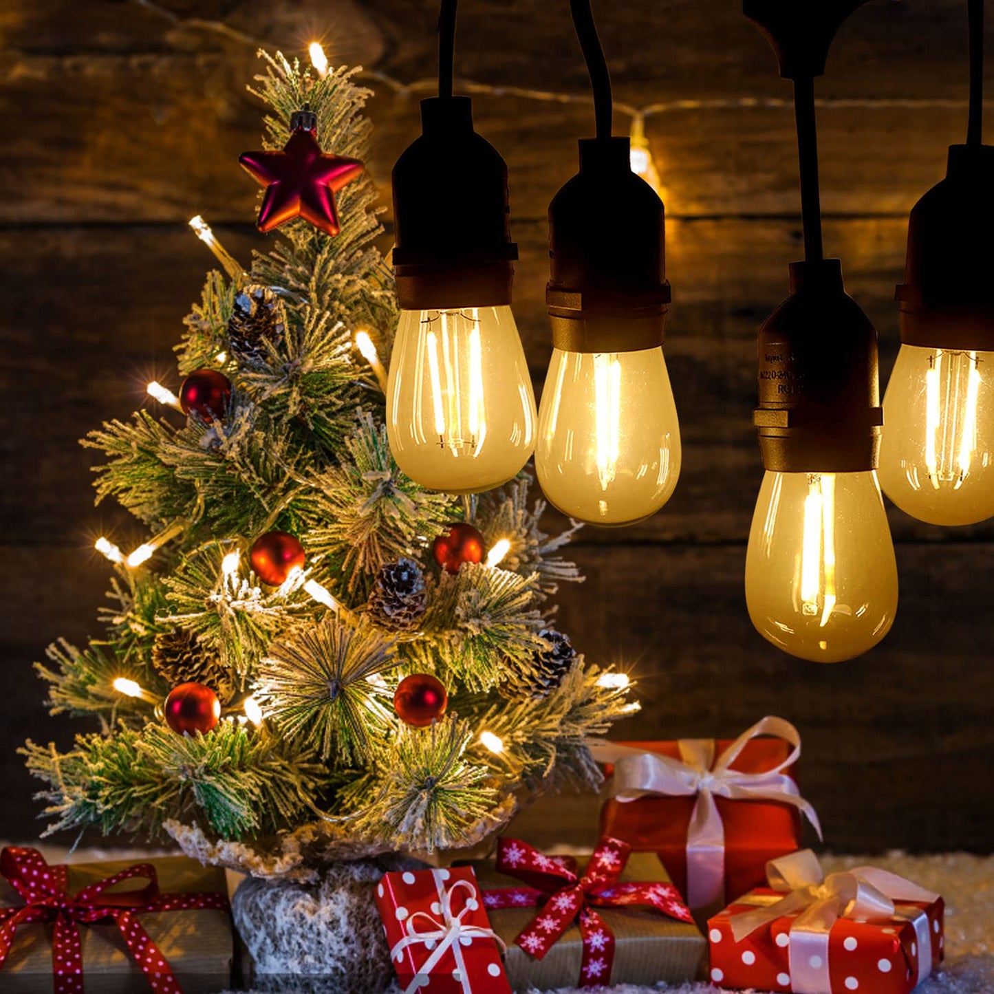 LangPlus+ 100FT Outdoor LED String Lights with 30Pcs 2W S14 LED Bulbs, Heavy Duty Waterproof Garden String Festoon Lights for Wedding Yard Decking Patio